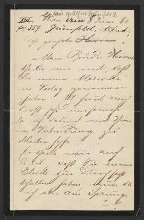Brief an Musikverlag Bote und Bock : 08.06.1881