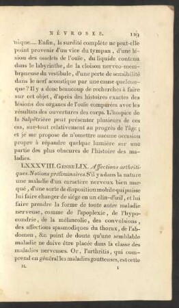 LXXXVIII. Genre LIX. Affections arthritiques