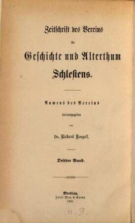 Zeitschrift des Vereins für Geschichte und Alterthum Schlesiens. 3. 1861