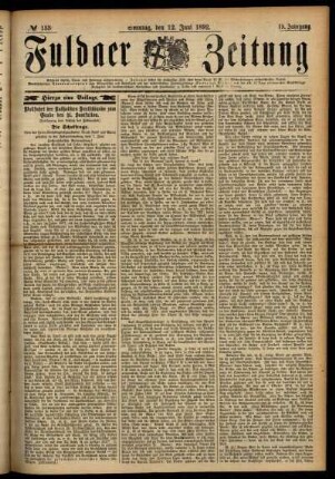 Erste Ausgabe vom Sonntag, den 12. Juni 1892.