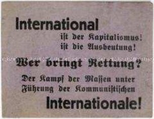 Handzettel der KPD mit Werbung für die Kommunistische Internationale