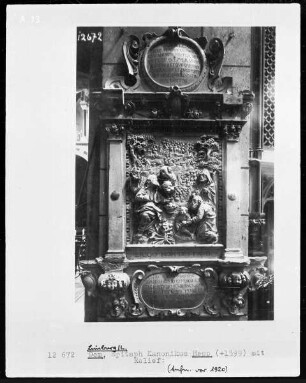 Epitaph des Kanonikus Hepp (gestorben 1599) mit Anbetung der Heiligen Drei Könige (?)