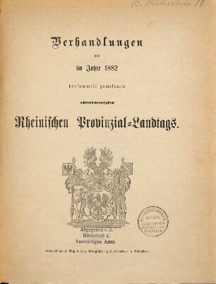 Verhandlungen des ... Rheinischen Provinzial-Landtages. 28. 1882