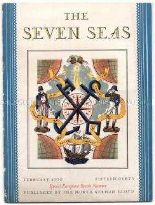 Monatszeitschrift des Norddeutschen Lloyd "The Seven Seas" u.a. mit Fotos vom Bordalltag auf der "Bremen" und mit Porträtfotos von Transatlantik-Passagieren