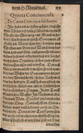 Quinta Conciuncula. De Coenae Dominicae substantia.
