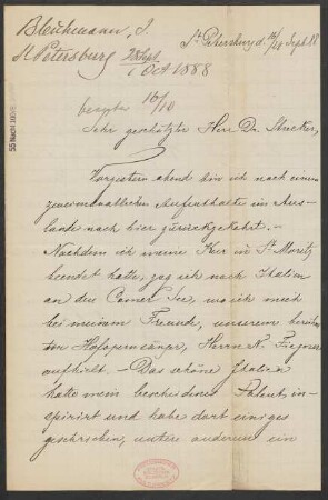 Brief an Ludwig Strecker  an B. Schott's Söhne : 16.08.1888
