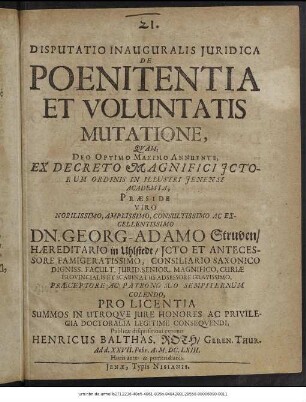 Disputatio Inauguralis Iuridica De Poenitentia Et Voluntatis Mutatione
