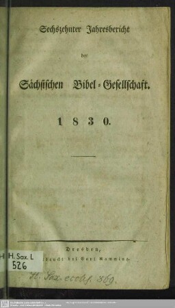 16.1830: Jahresbericht der Sächsischen Bibel-Gesellschaft