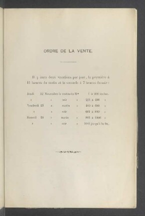 Ordre de la vente