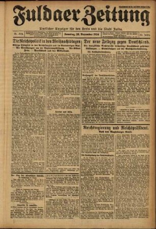 Erste Ausgabe vom Sonntag, den 28. Dezember 1924.
