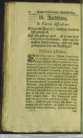 III. Rathschlag. In Partus difficultate
