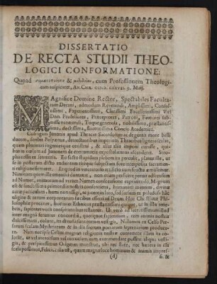 Dissertatio De Recta Studii Theologici Conformatione.