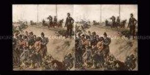 Reproduktion eines Gemäldes: Kampf-Szene am Bahndamm bei Orleans