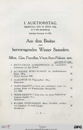 Silber, Glas, Porzellan, Vieux-Saxe-Flakons usw. (Nr. 1-108)
