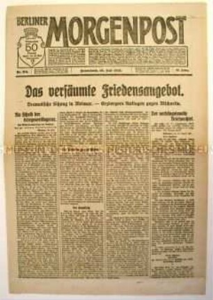 Tageszeitung "Berliner Morgenpost" zur Diskussion in der Nationalversammlung über die Frage der Verantwortung für den Krieg
