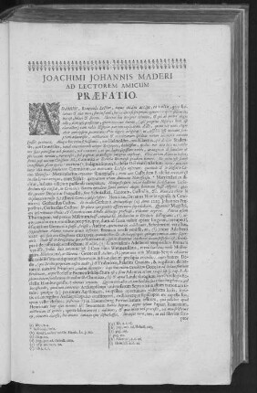 JOACHIMI JOHANNIS MADERI AD LECTOREM AMICUM PRAEFATIO.