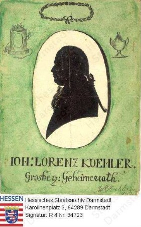 Köhler, Lorenz (1744-1864) / Porträt, Silhouette in Medaillon, Brustbild, mit Bildinschrift