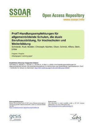 ProIT-Handlungsempfehlungen für allgemeinbildende Schulen, die duale Berufsausbildung, für Hochschulen und Weiterbildung