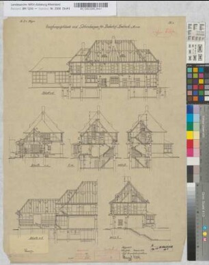 Empfangsgebäude und Güterschuppen für Bahnhof Ambrock, Blatt 3: Schnitte, M. 1:100 Stnr.: 44, Hge, Bunr.: 3, Blnr.: 3