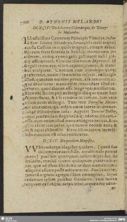 DCXCIV. De Iohanne Oldendorpio, & Dionysio Melandro