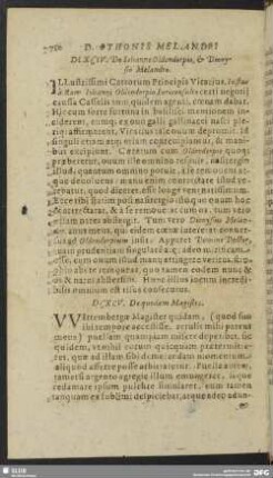 DCXCIV. De Iohanne Oldendorpio, & Dionysio Melandro