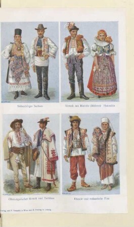 [Siebenbürger Sachsen, Slowak aus Blatnitz Hannakin, Oberungarischer Slowak und Tschikos, Huzule und ruthenische Frau]