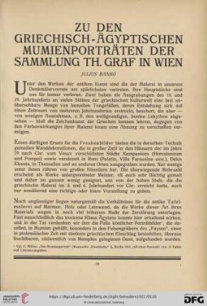 Zu den griechisch-ägyptischen Mumienporträten der Sammlung Th. Graf in Wien