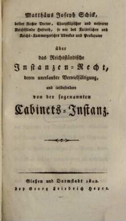 Über das Reichsständische Instanzen-Recht