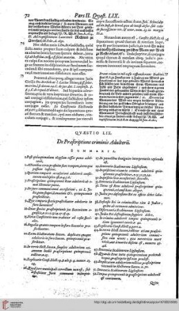 Pars Secunda, Quaestio 59 De praescriptione criminis adulterii