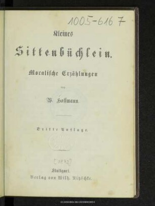 Kleines Sittenbüchlein : moralische Erzählungen