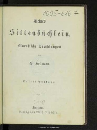 Kleines Sittenbüchlein : moralische Erzählungen