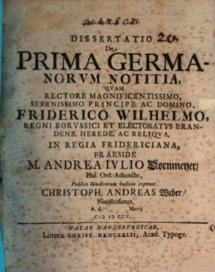 Dissertatio de prima Germanorum notitia