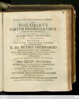 Dissertatio Inavgvralis Medica, De Doloribvs Partvm Promoventibvs