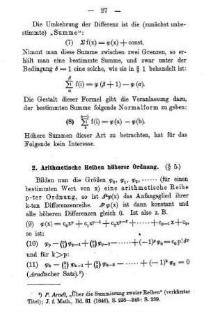 2. Arithmetische Reihen höherer Ordnung. (§5)