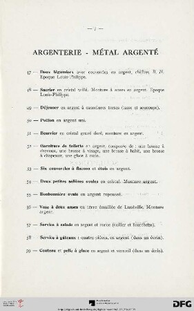 Argenterie - Métal argenté (Nr. 47-67)