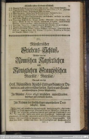 IV. Münsterischer Friedens-Schluß, ...