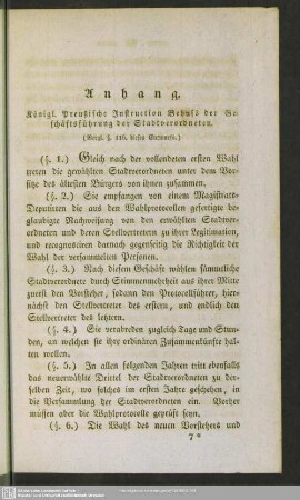 Königl. Preußische Instruction Behufs der Geschäftsführung der Stadtverordneten