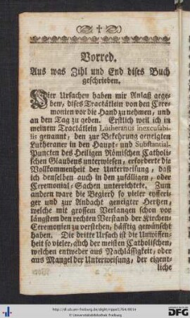 Vorred. Aus was Zihl und End dises Buch geschrieben.