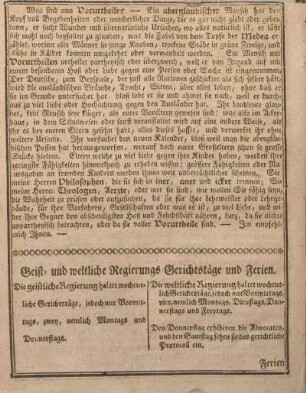 Geist- und weltliche Regierungs Gerichtstäge und Ferien.