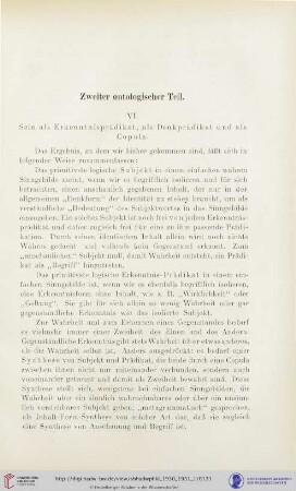 VI. Sein als Erkenntnisprädikat, als Denkprädikat und als Copula