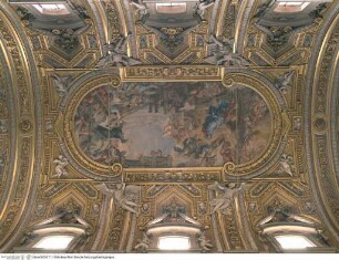 Die Vision des heiligen Filippo Neri: Wunderbares Eingreifen der Jungfrau Maria in den Kirchenbau, Rahmung des Deckenbildes