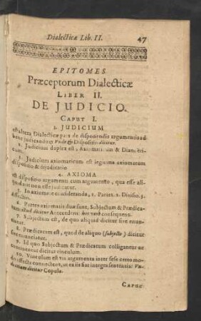 Epitomes Praeceptorum Dialecticae Liber II. De Judico.