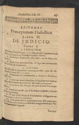 Epitomes Praeceptorum Dialecticae Liber II. De Judico.