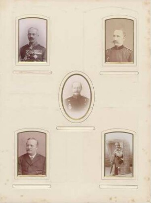 links oben: "Generalleutnant Berger" rechts oben: Unbekannt (Uniformierter) Mitte: Unbekannt (Uniformierter) links unten: Unbekannt (Herr) rechts unten: Unbekannt (Herr)