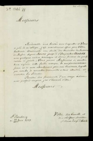 [Brief des Barons von Asch an namentlich nicht genannte(n) Adressaten vom 13./24.06.1777]