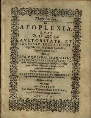 Theses Medicæ De Apoplexia