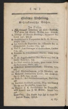 Siebente Abtheilung. Architektonische Bücher