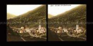 Blick ins Rhonetal, auf Ort Fiesch