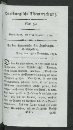 Nro. 50. Sonnabend, den 15ten December, 1792