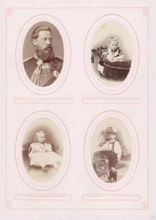 links oben: Kronprinz Friedrich Wilhelm rechts oben: Prinzessin Viktoria als Mädchen links unten: Prinzessin Sophie als Mädchen rechts unten: Prinz Waldemar als Knabe